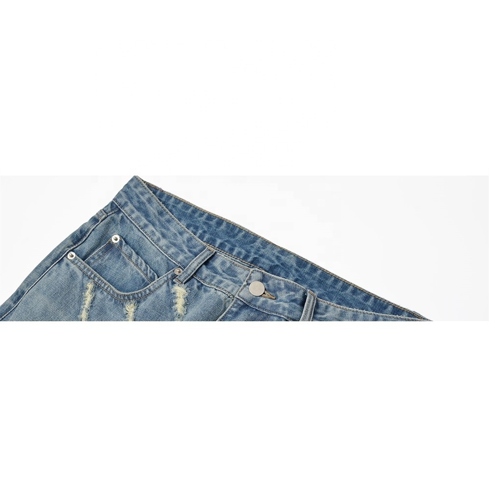 OEM Custom Distressed Vintage Denim Pants Ripped Baggy Men Stacked Jeans