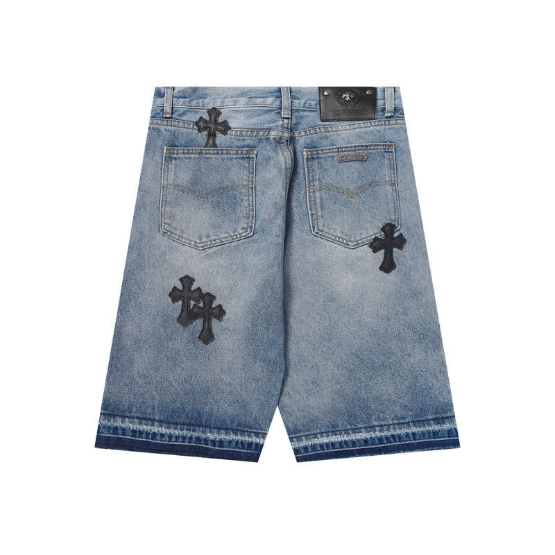 Custom Y2K high street leather letters embroidery patches denim shorts straight leg denim mens jeans pants