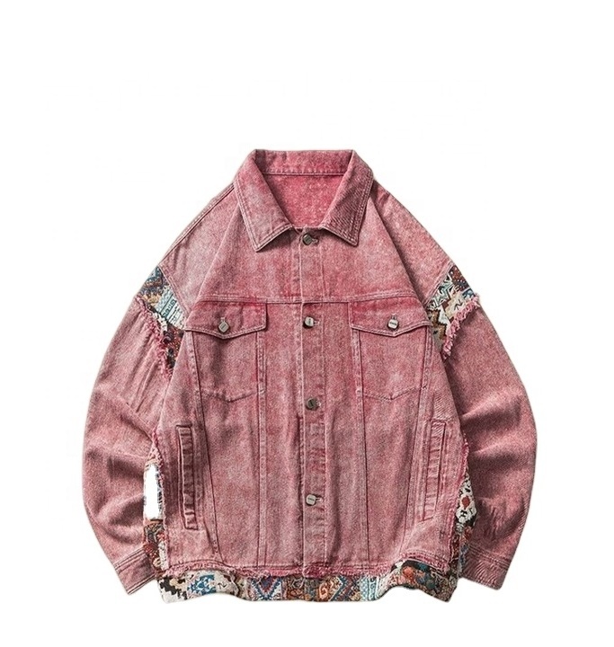 custom women vintage baggy red stonewashed printing coat streetwear ladies denim jacket unisex hot sale denim jacket