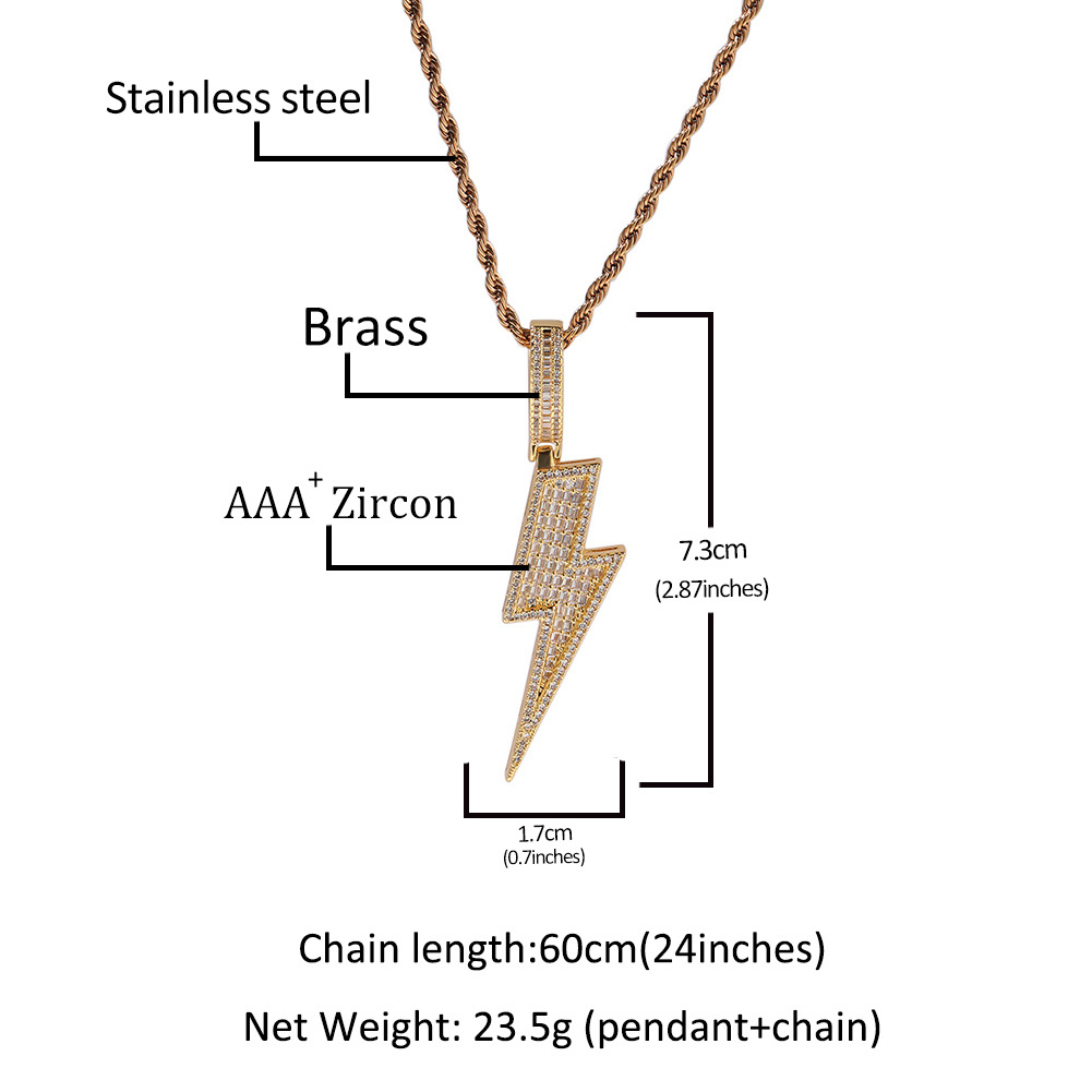 Lightning Shape Necklace Drop shipping Fashion Jewelry Necklaces Hip Hop Style AAA Zircon Gold Necklace Rapper