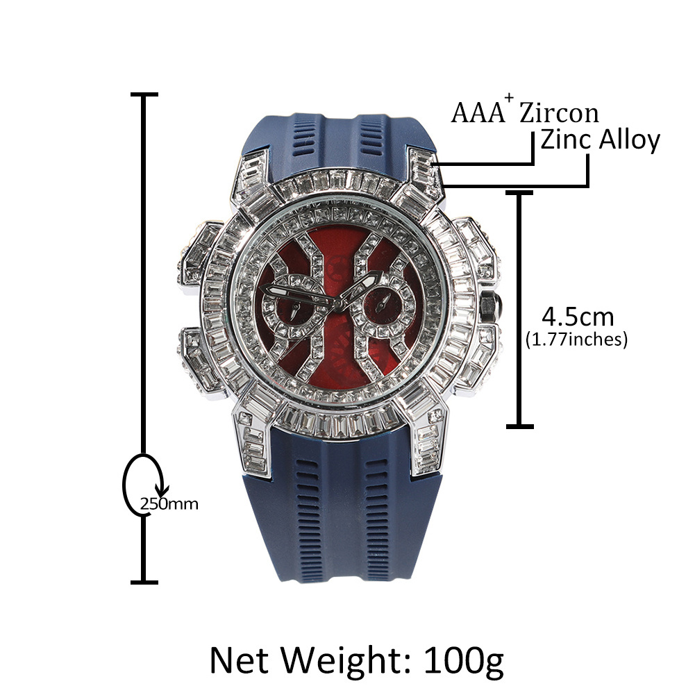 2022 Hip Hop Square CZ Stone Watches Luxury Designer Black White Blue Band Red Face Watch For Women Man