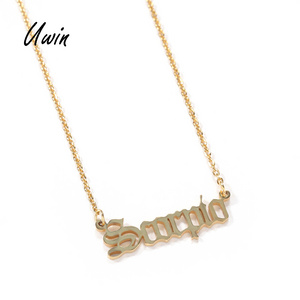 Fashion Stainless Steel Zodiac Sign Necklaces Women Neme Plate Pendant Chain Jewelry