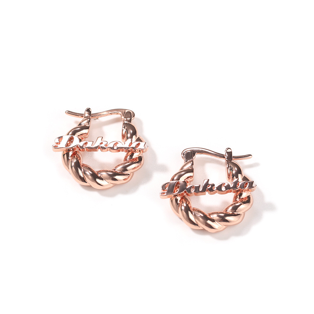 Mini Baby Girl Custom Stainless Steel 18mm Name  Earrings Personalized Letter Twist Hoops