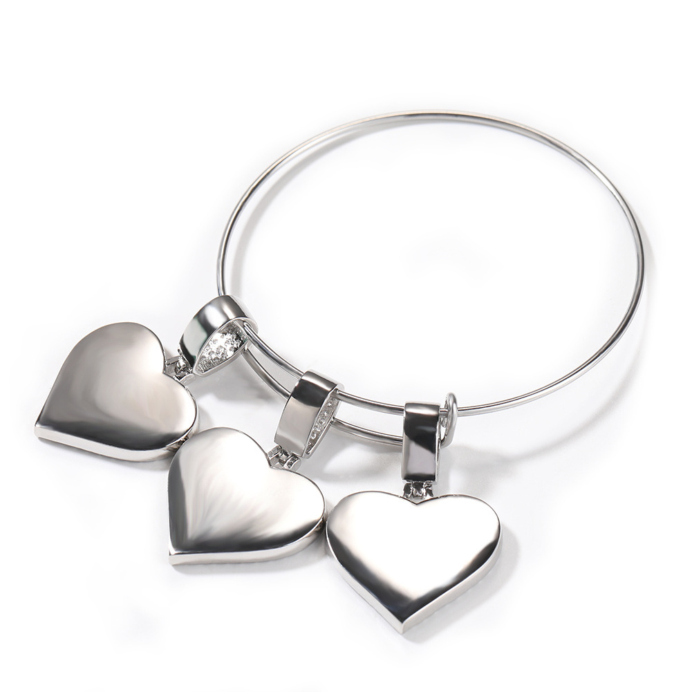 DIY Smaller Brass Heart Photo Stainless Steel Bangle Memory Picture Pendant Bracelet