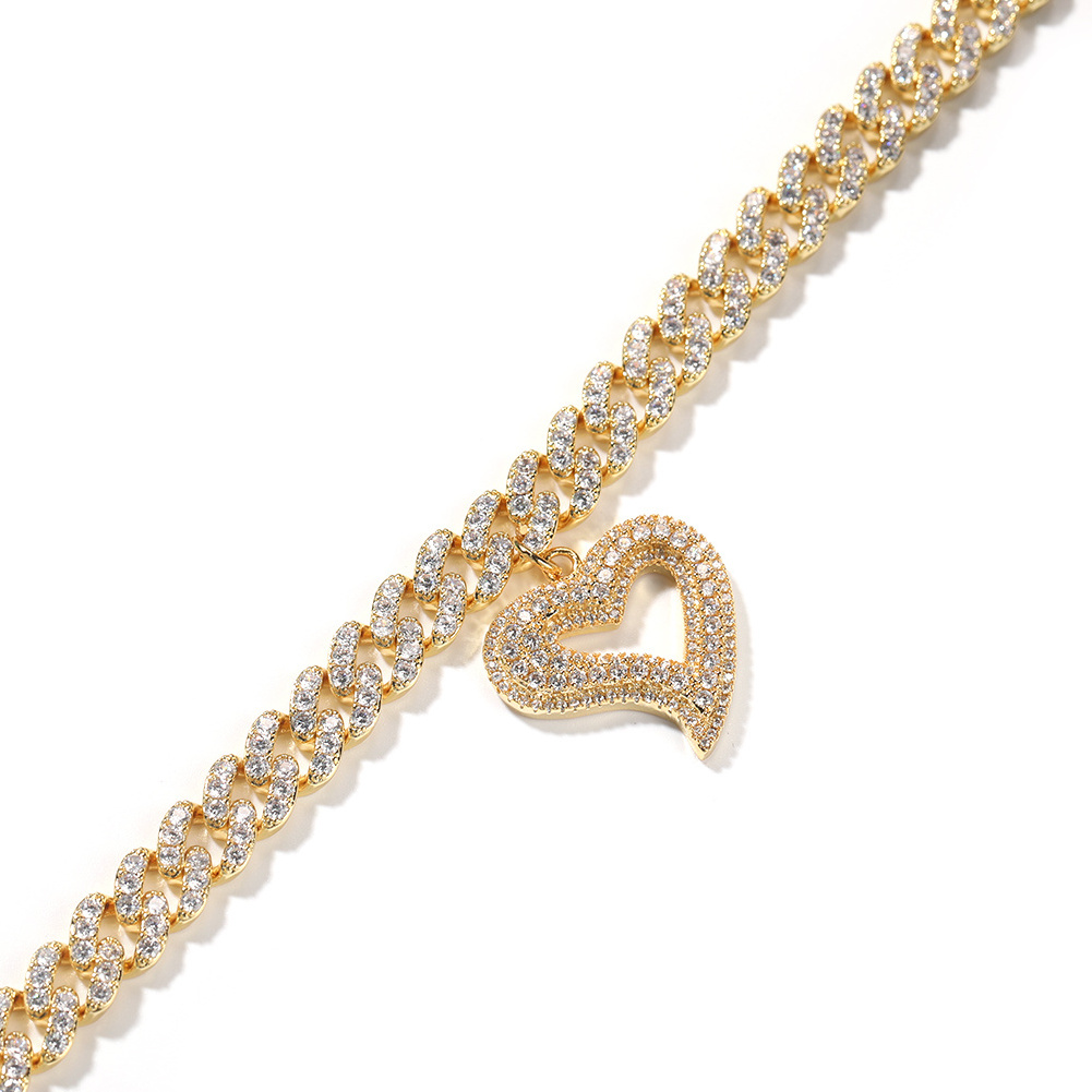 9mm Cuban CZ Miami Cuban Link Chain Anklet Bracelet With Heart Adjustable Women Man Anklets 9inche Anklets Hollow Heart Necklace