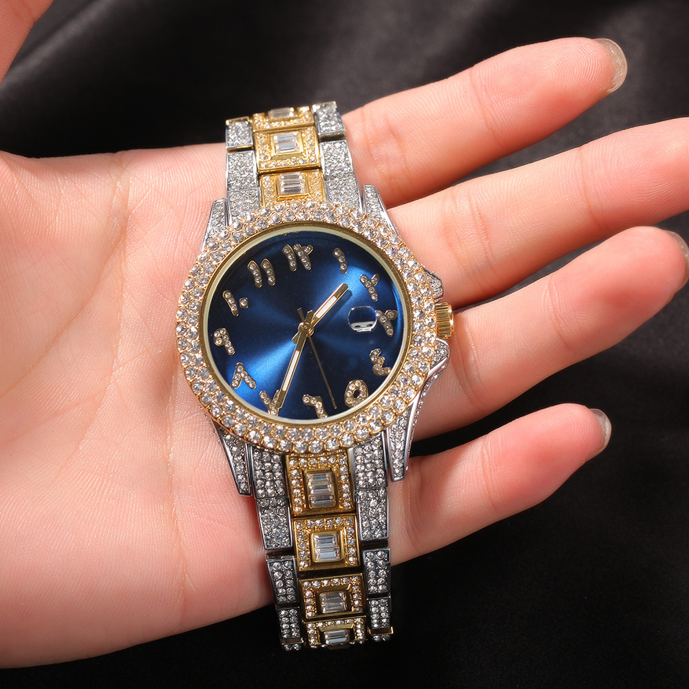 New Fashion Iced Out Watch Arabic Numerals Quartz Hip Hop Designer Gold Plated Luxury Men Women Watches