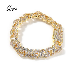 UWIN Iced Out 12mm Baguette CZ Infinity Miami Cuban Link Chain Bracelet Infinite Chain Hip Hop Icy Jewelry