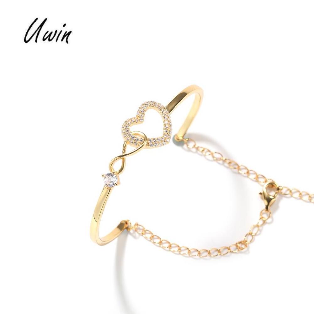 Simple Heart Bracelet Rings Infinity Hollow Heart Shape Designer Jewelry Set Adjustable Charm Bangle Ring