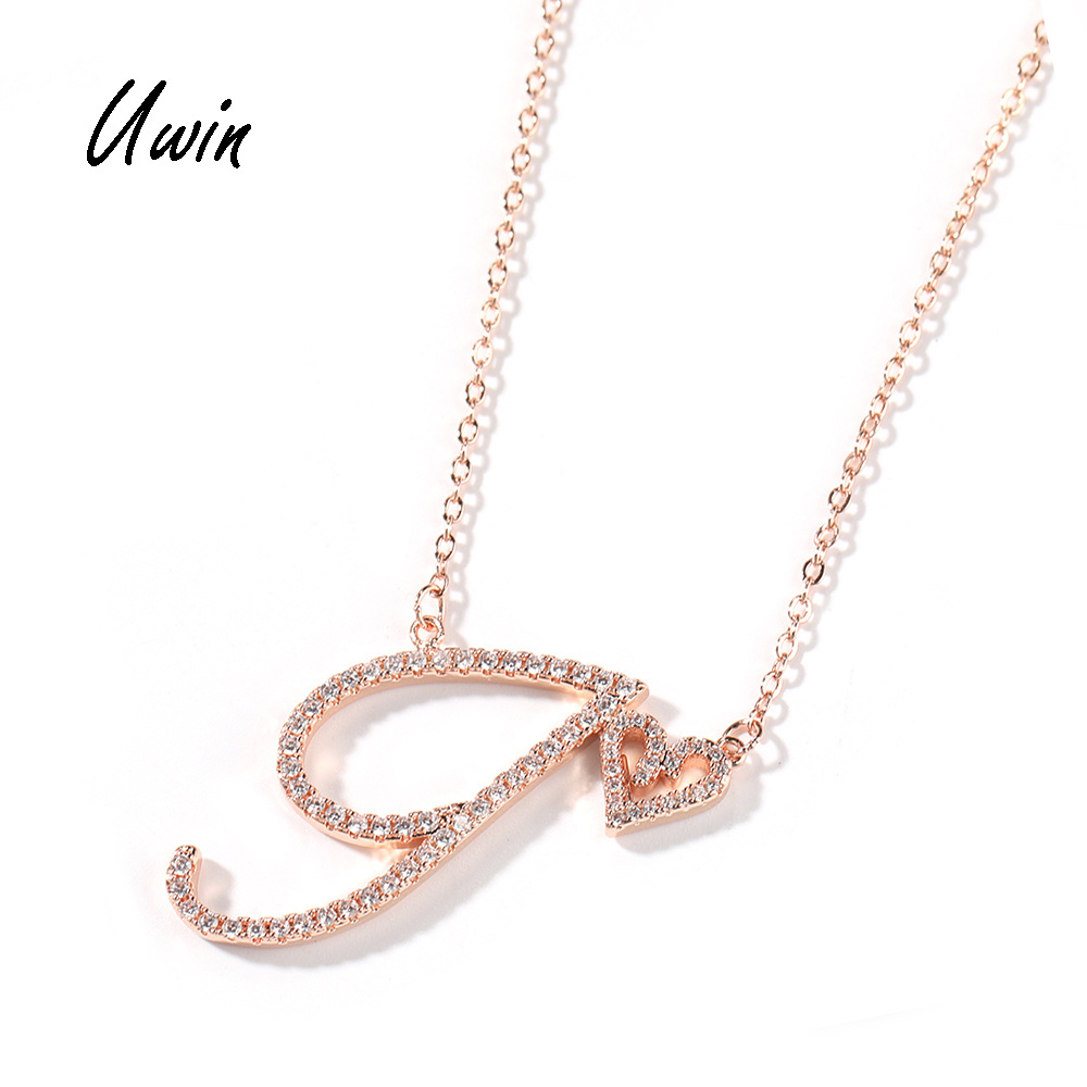 Trendy New Letter Pendant With Heart A-Z Initial Heart Necklace Thin Chain Women Single Letters Pendants