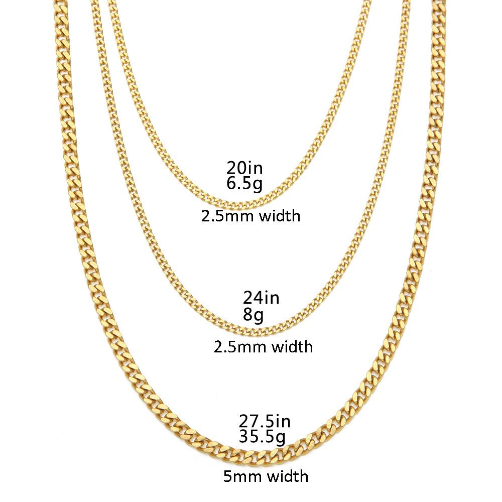 High Quality Stainless Steel Cuban Link  Chain 22K Gold Plated Miami Chain Rappers Man Women Necklace