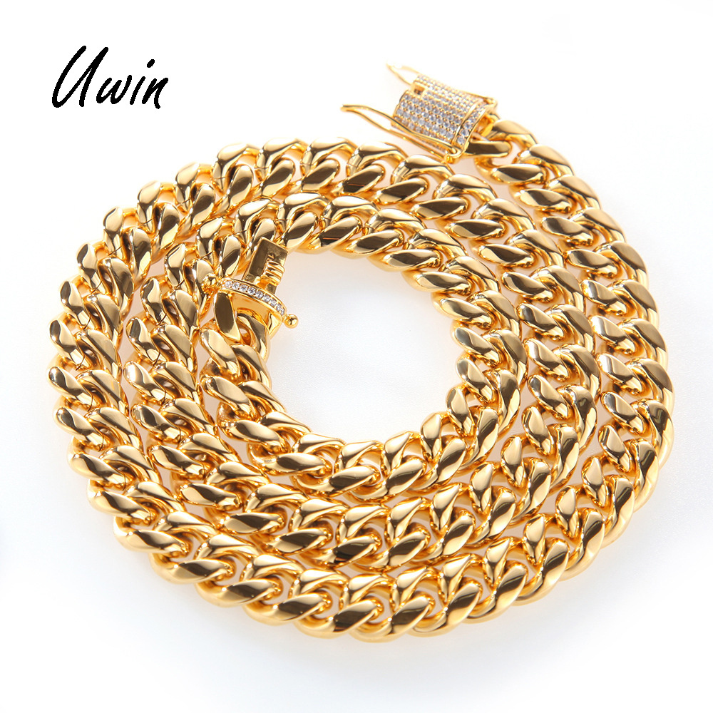 Iced Out Mirco Pave CZ Stainless Steel Cuban Chain 8mm 10mm 12mm 14mm Wholesale Cuban Link Chain Necklace