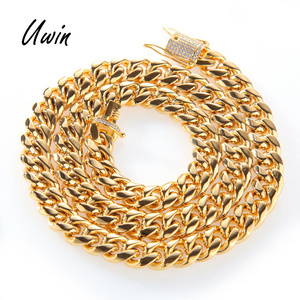 Iced Out Mirco Pave CZ Stainless Steel Cuban Chain 8mm 10mm 12mm 14mm Wholesale Cuban Link Chain Necklace