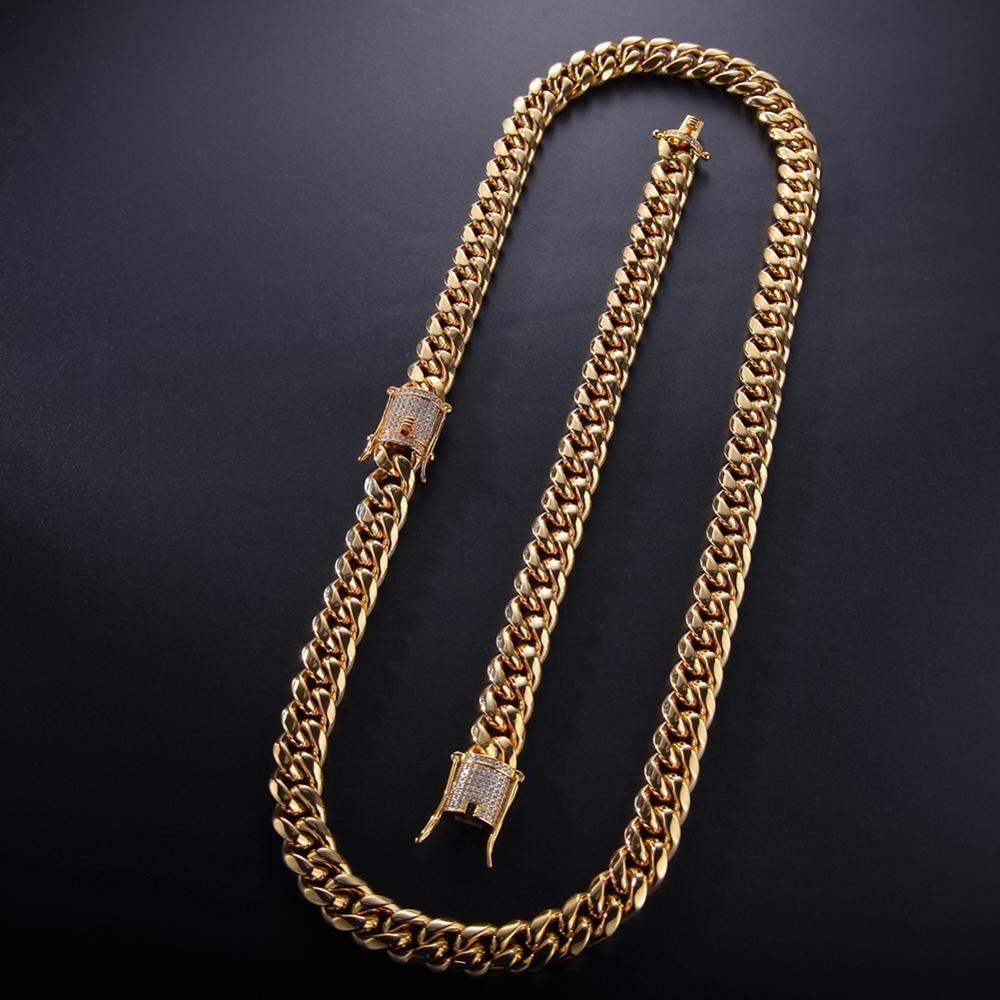 Iced Out Mirco Pave CZ Stainless Steel Cuban Chain 8mm 10mm 12mm 14mm Wholesale Cuban Link Chain Necklace