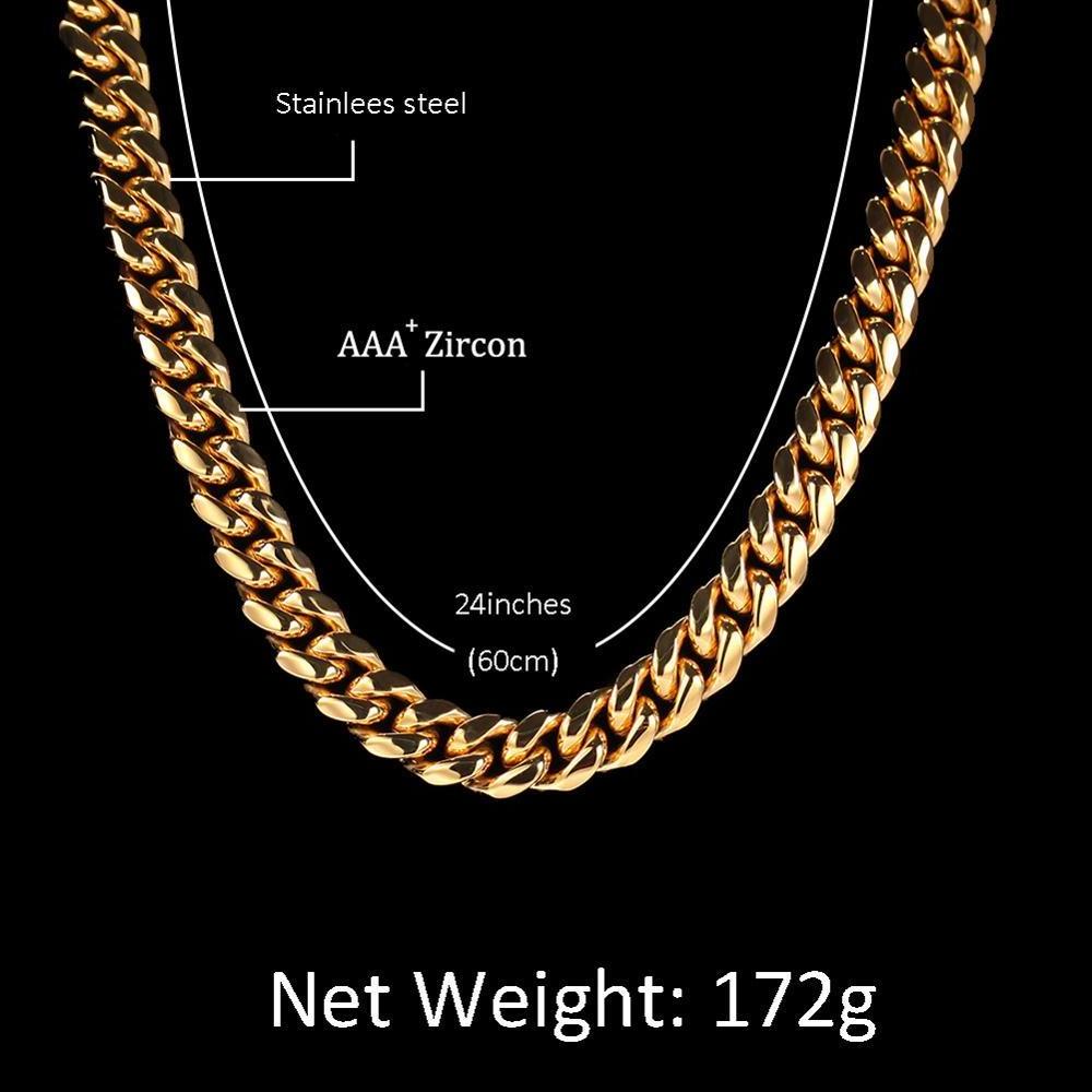 Iced Out Mirco Pave CZ Stainless Steel Cuban Chain 8mm 10mm 12mm 14mm Wholesale Cuban Link Chain Necklace