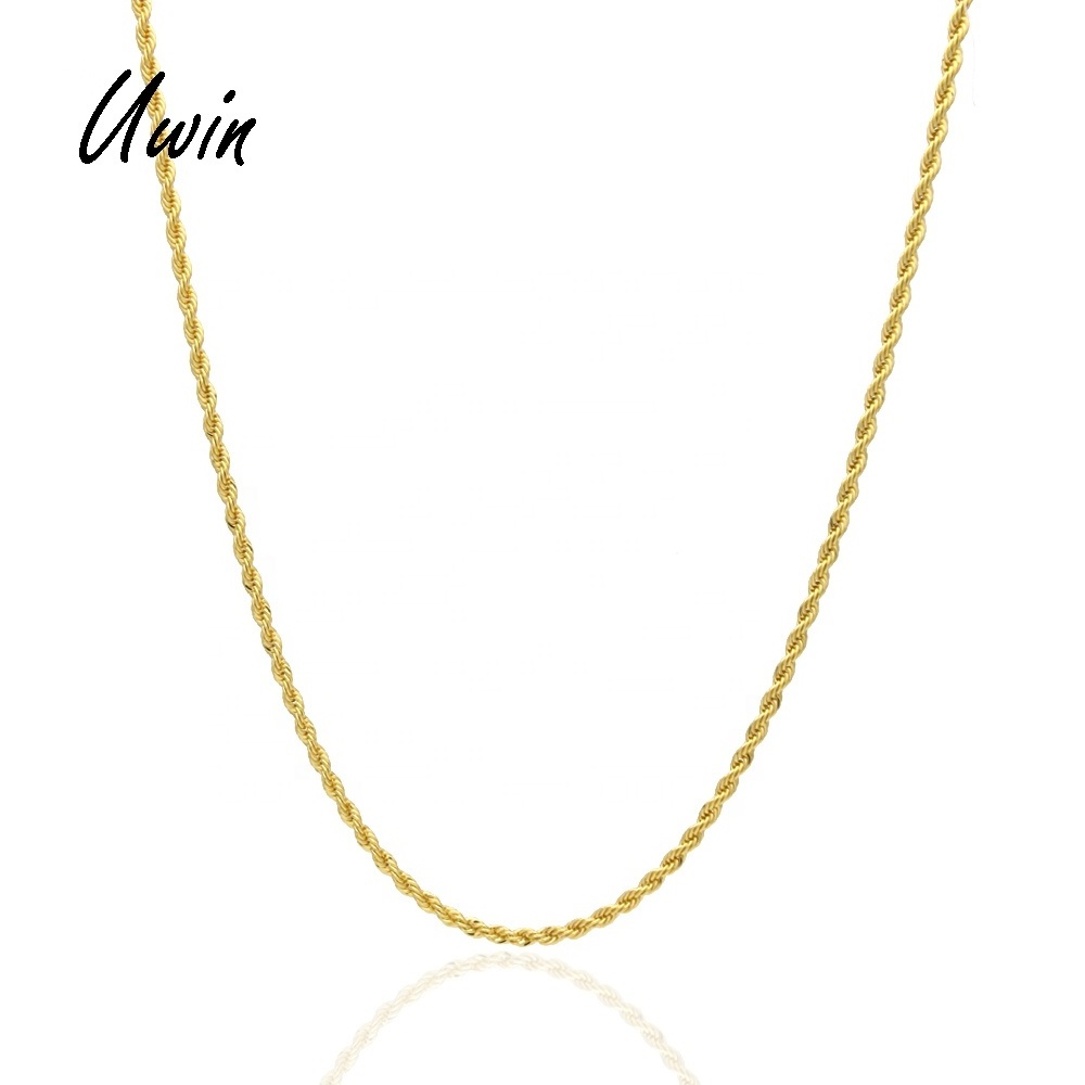 Hiphop 3mm 316L Stainless Steel Rope Chain Necklace 20K Yellow Gold Filled Twist Chain for Men Wholesale Price