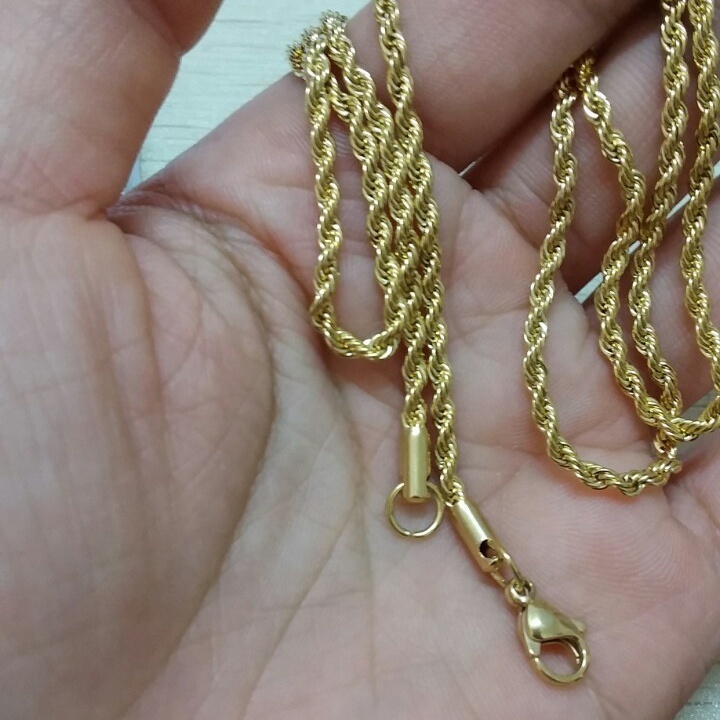 Hiphop 3mm 316L Stainless Steel Rope Chain Necklace 20K Yellow Gold Filled Twist Chain for Men Wholesale Price