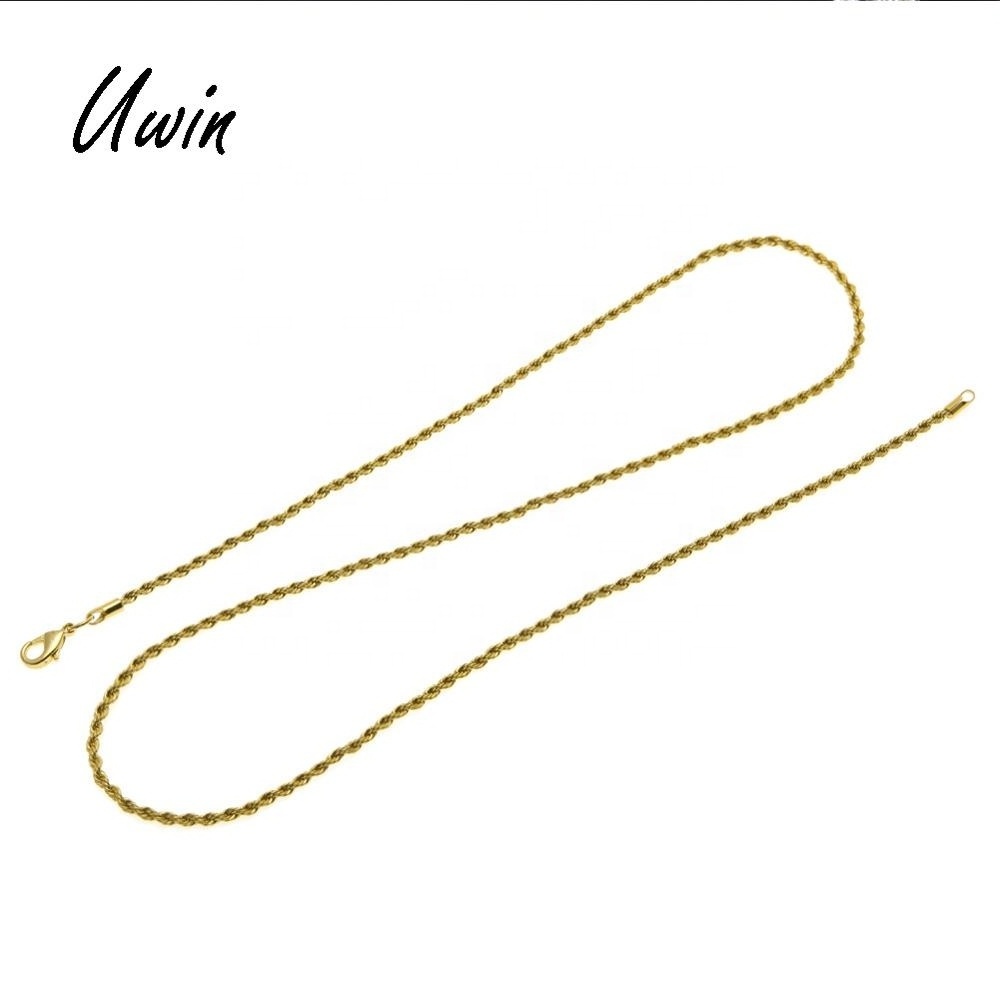 Hiphop 3mm 316L Stainless Steel Rope Chain Necklace 20K Yellow Gold Filled Twist Chain for Men Wholesale Price