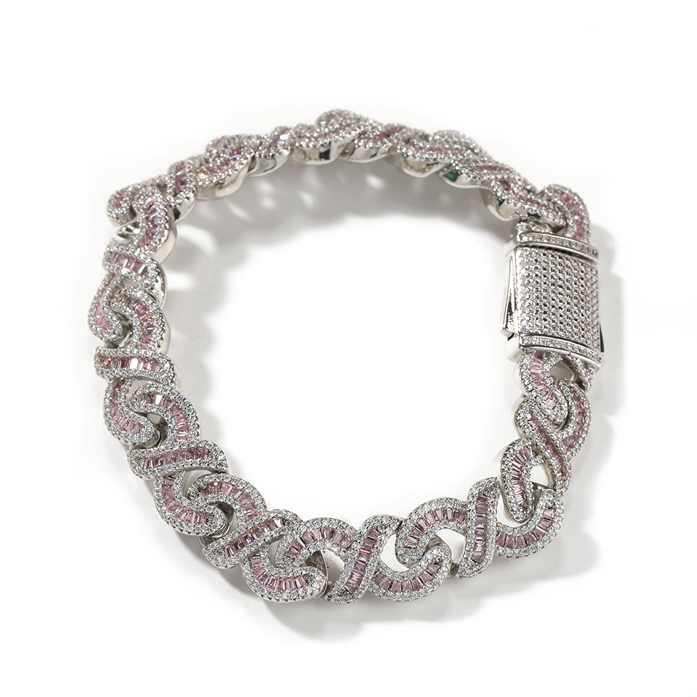 UWIN Iced Out 12mm Baguette CZ Infinity Miami Cuban Link Chain Bracelet Infinite Chain Hip Hop Icy Jewelry