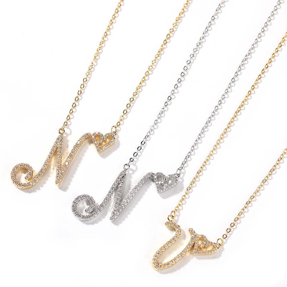 Trendy New Letter Pendant With Heart A-Z Initial Heart Necklace Thin Chain Women Single Letters Pendants