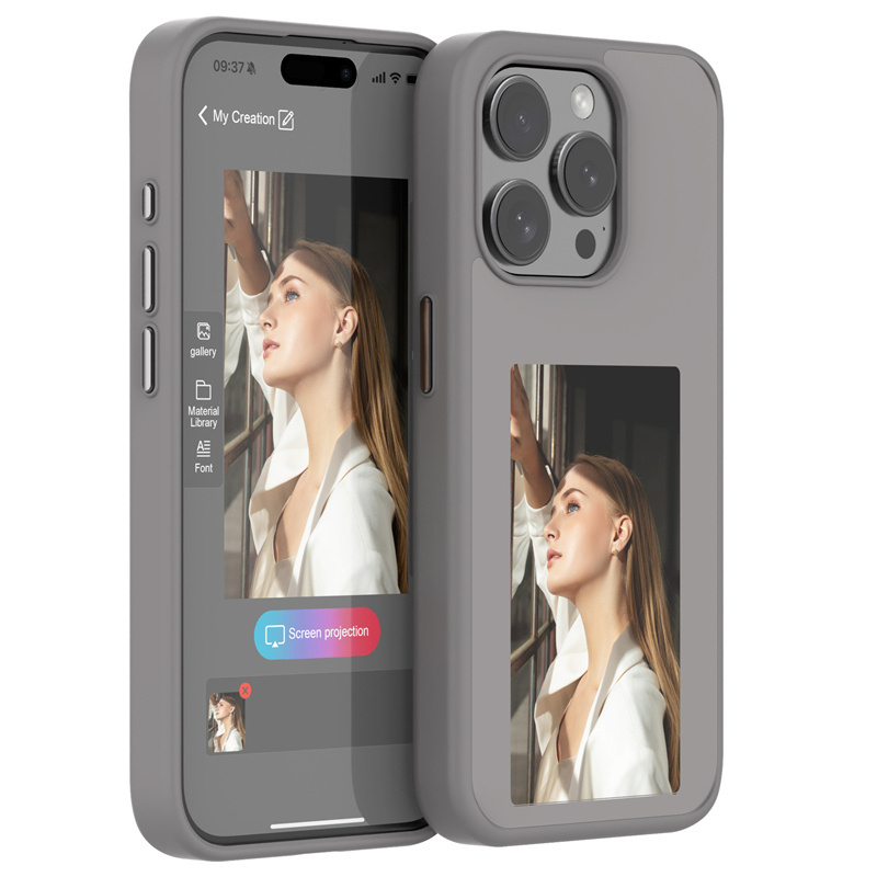 nfc e ink screen display smart phone case for iphone 13 14 15 plus pro max,for iphone 15 case with display on back