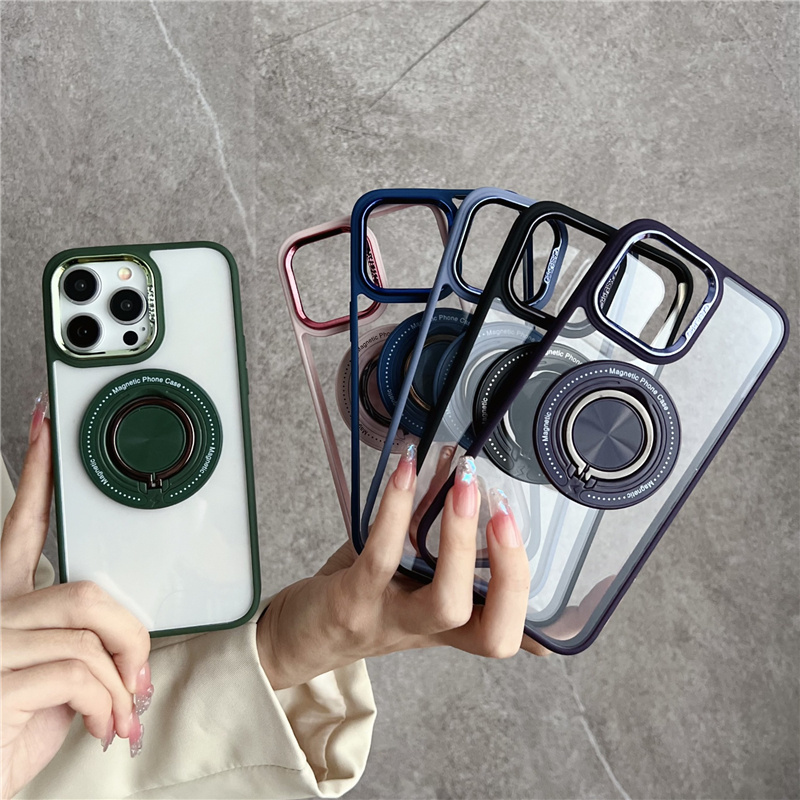 finger ring metal camera protector cases for iphone 11 12 13 pro max for iphone 15 phone case with magnetic invisible stand