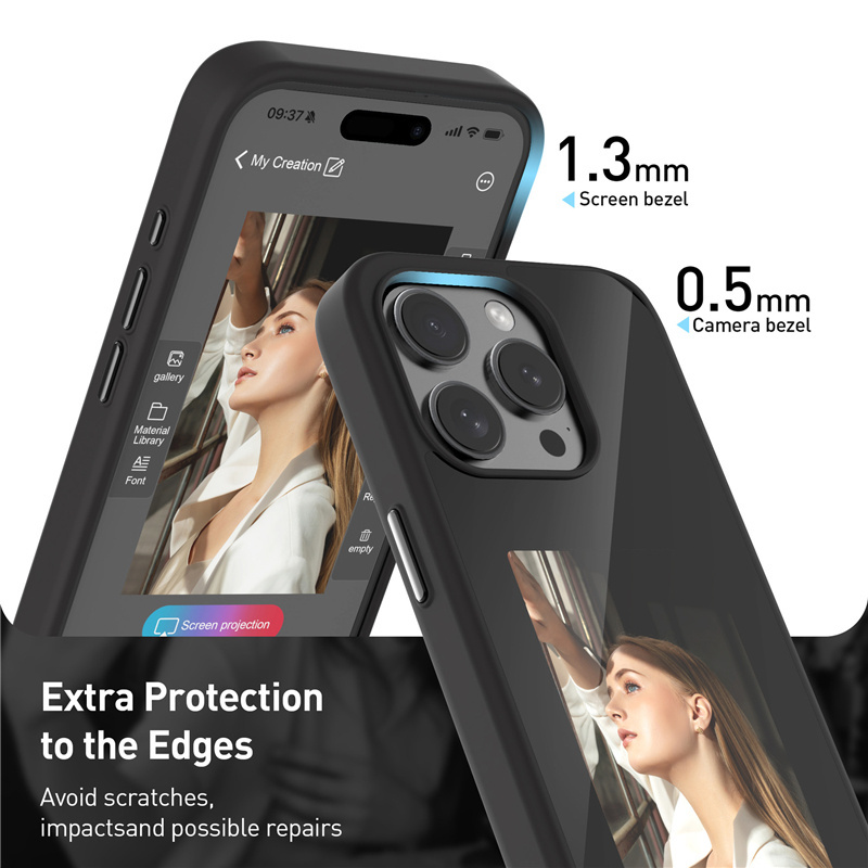 nfc e ink screen display smart phone case for iphone 13 14 15 plus pro max,for iphone 15 case with display on back