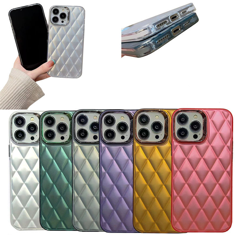 High-grade electroplated solid color plaid mobile phone case for iPhone 15 14 13 pro max fall protection case 12 11 women