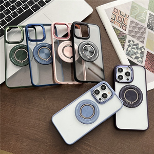 finger ring metal camera protector cases for iphone 11 12 13 pro max for iphone 15 phone case with magnetic invisible stand