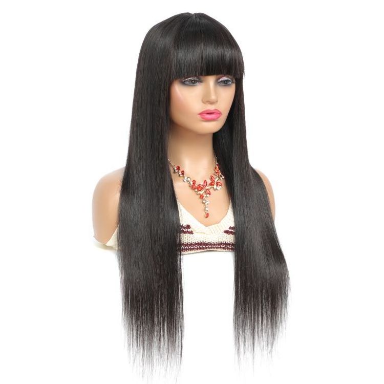 Dropshipping Cuticle Aligned Virgin Hair Straight Full Machine Made Wig Mink Natural Color Brazilian Hair No Lace Wig With Bangs