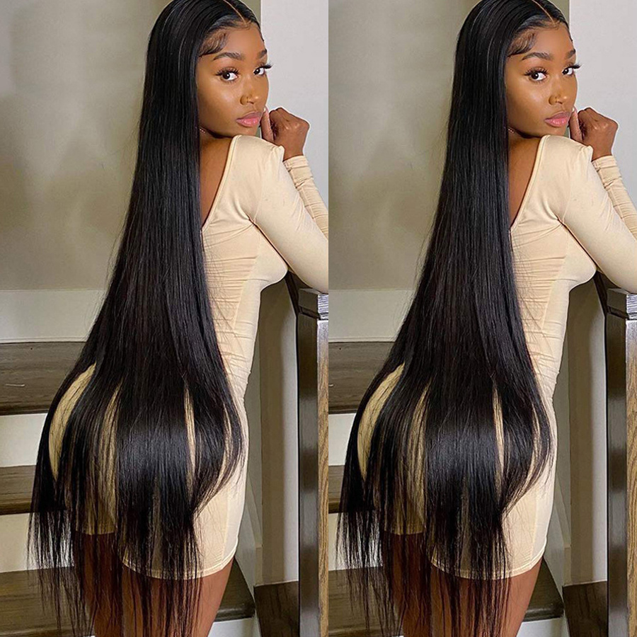 34 36 38 40 Inch Human Hair Wigs For Black Women Straight Body Water Wave Virgin Raw Indian Hair Long Lace Front Wigs Wholesale