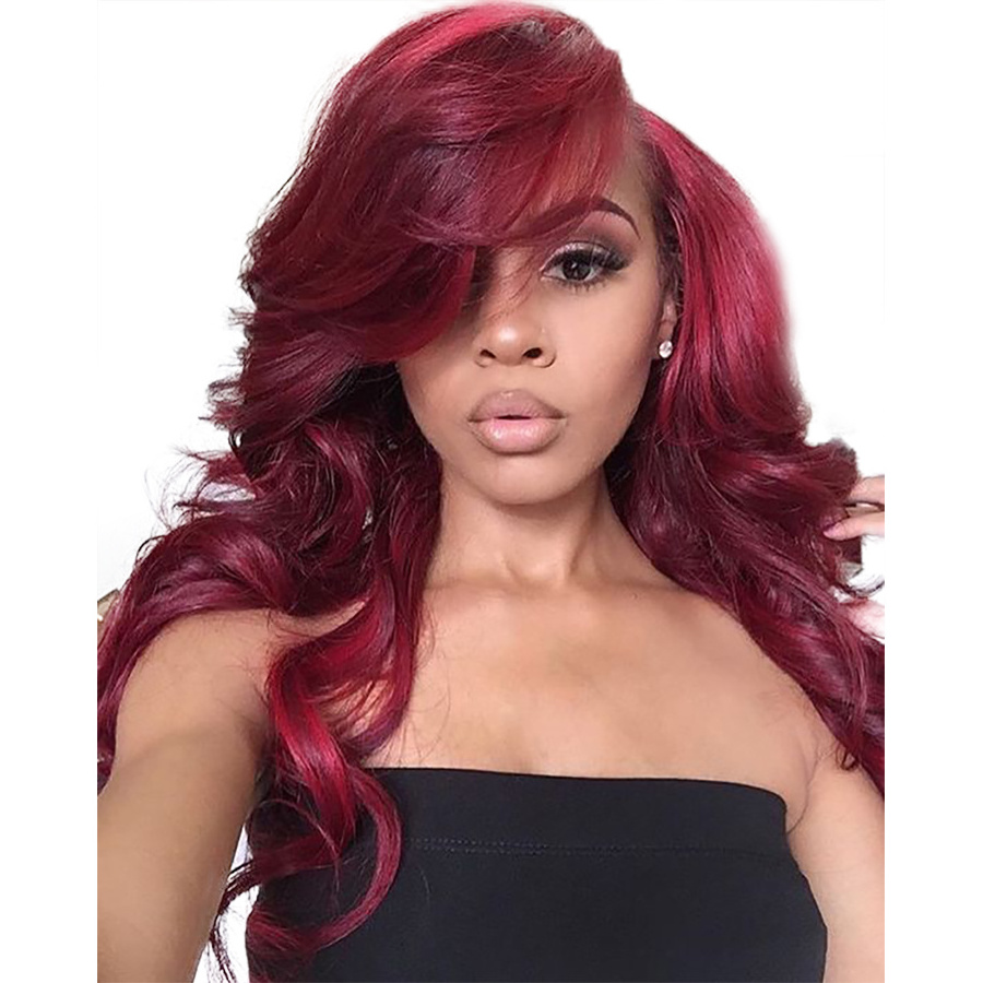 Apple Girl Dropshipping Wholesale Humain Hair Lace Wigs Color 99J Red Body Wave Pre Plucked With Baby Hair 13x4 Lace Front Wigs