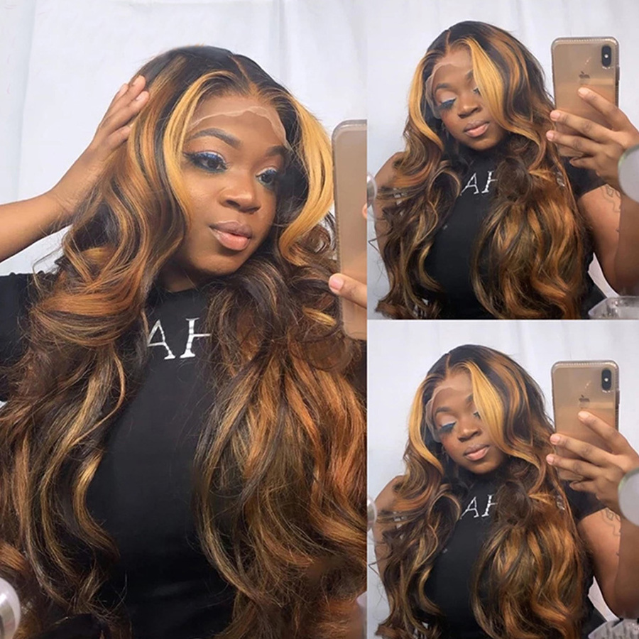 Piano Color Body Wave Lace Front Wigs Highlight Ombre Human Hair Honey Blonde Colored Virgin Brazilian Lace Wigs For Black Women