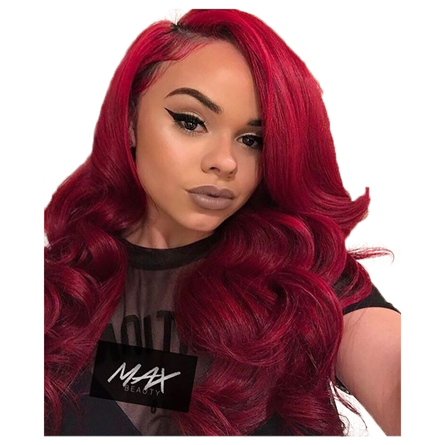 Apple Girl Dropshipping Wholesale Humain Hair Lace Wigs Color 99J Red Body Wave Pre Plucked With Baby Hair 13x4 Lace Front Wigs