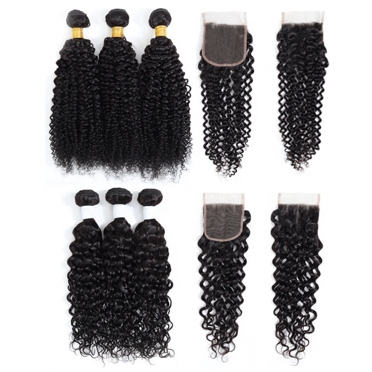 Mink Brazilian Hair Weave Bundles With Lace Closure 100 Human Hair Kinky Curly Water Wave Hair Bundles With Lace Frontal Closure