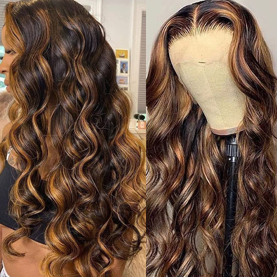 Piano Color Body Wave Lace Front Wigs Highlight Ombre Human Hair Honey Blonde Colored Virgin Brazilian Lace Wigs For Black Women