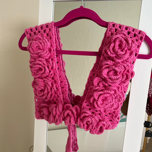 2024 Women Crochet Crop Top  Sexy Flowers Tops Handmade Knit Top