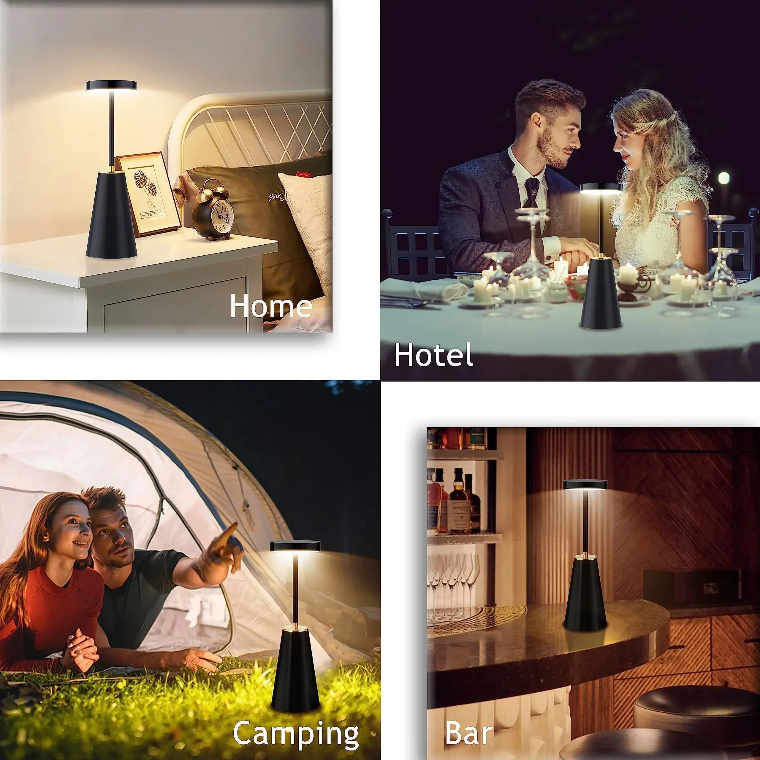 Portable Battery Powered LED Wireless Smart Metal Table Lamp Touch Screen Dimmable Desktop Ambient Light for Dining Room Outdoor