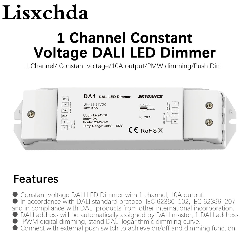 DA1 DALI Dimmer Light Controller PWM DC12-24V 15A 1 Channel With Push-dim 0~100% Dimmable Dimmer Switch For Dimmable Led Light