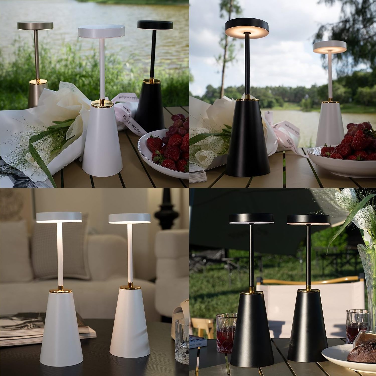 Portable Battery Powered LED Wireless Smart Metal Table Lamp Touch Screen Dimmable Desktop Ambient Light for Dining Room Outdoor