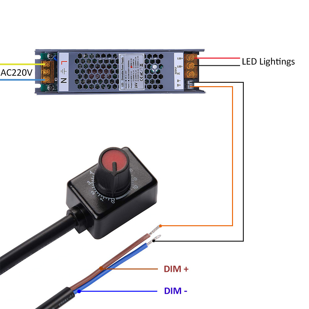 DC 0/1-10V Rotary Knob Dimmer Controller Mini Switch ON OFF 1-10V PWM Dimming Control 0-10V Dimmer for Dimmable LED Driver