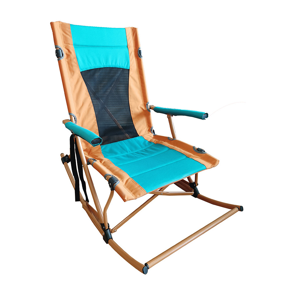 Wholesale Sezlong Kamp Sandalyesi Portable Relax arm Foldable Lounge Rocking Outdoor Folding Camping Garden Beach Rocking Chair