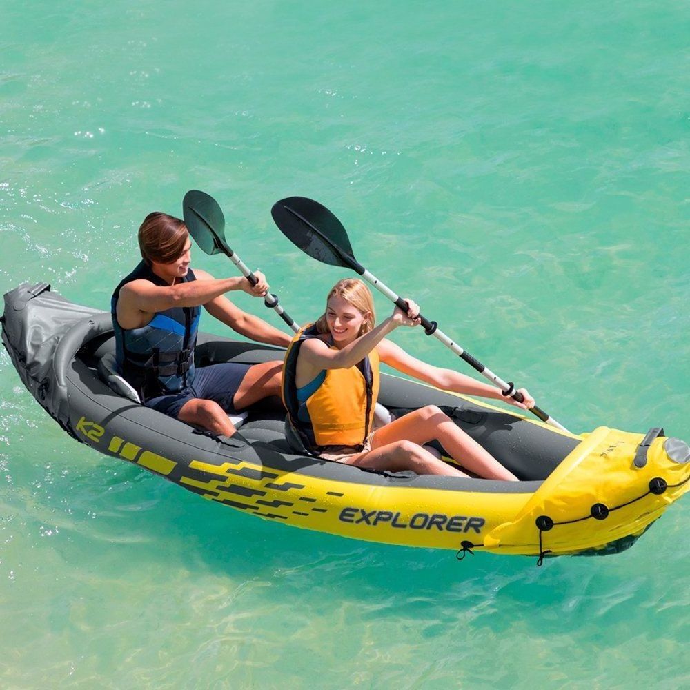 Intex 68307 Inflatable K2 Canoe Thickened Pontoon Boat for Lakes & Rivers Inflatable Kayak