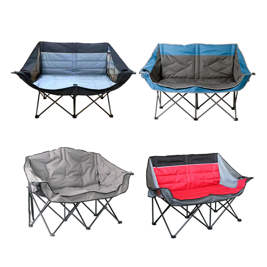 Custom Wholesale Portable Foldable Double Seat Outdoor Furniture Leisure Luxury Lazy Lounge Folding Camp Garden Beach Chairs