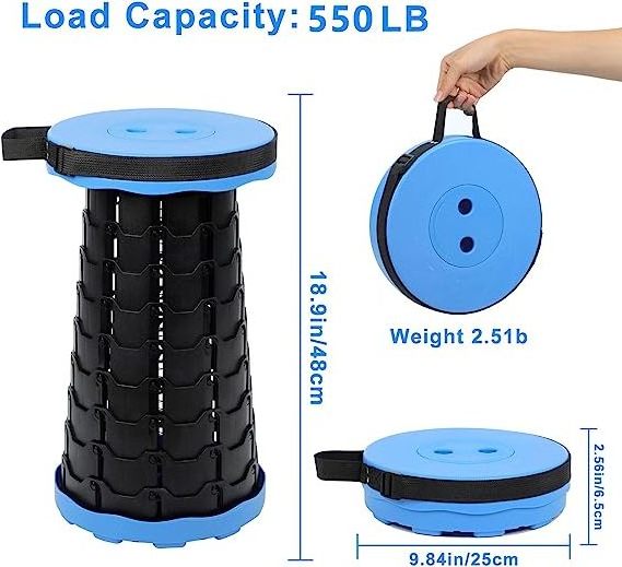 Wholesale Retractable Adjustable Outdoor Camping Chair Round Plastic Collapsible Telescopic Portable Folding Stool With Cushions