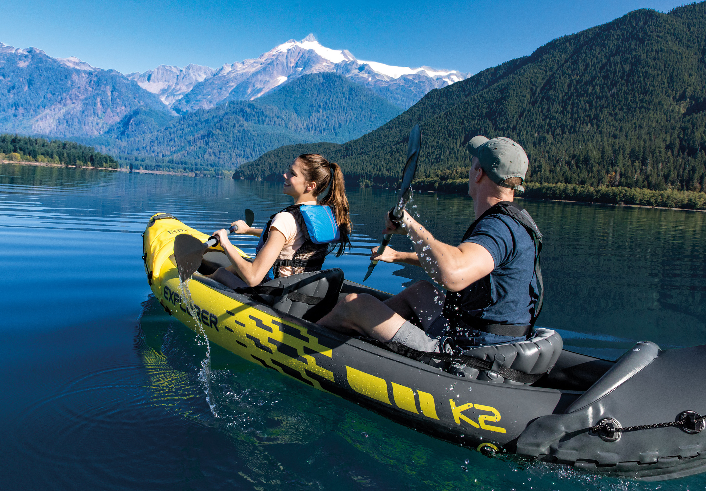 Intex 68307 Inflatable K2 Canoe Thickened Pontoon Boat for Lakes & Rivers Inflatable Kayak