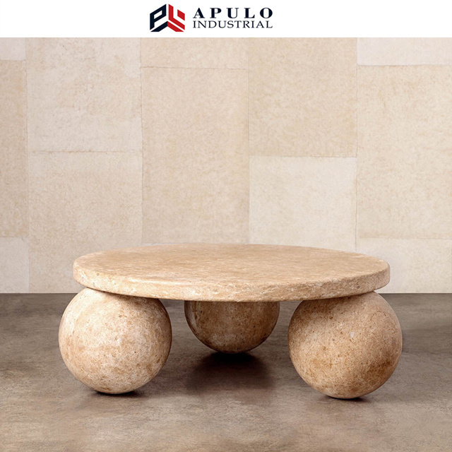 Nordic Natural Stone Furniture 3 Balls Set Round Sphere Beige Travertine Marble Ball Coffee Table