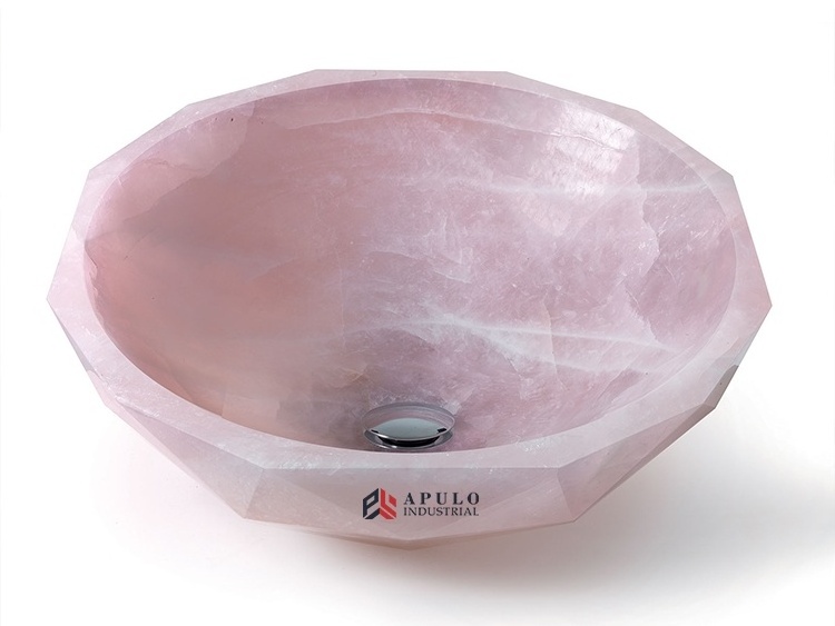 Luxury pink color marble bathroom scalloped bowl vessel stone sink hand wash basin pink vessel sink onyx sink