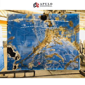 Blue pearl engineered floor tiles quartz translucent stone golden blue azul marble onyx blue green tilesmarble slab