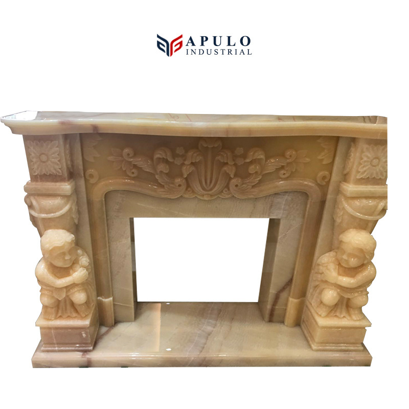 Golden Color Marble Onxy Stone Mantle marble fireplace mantle