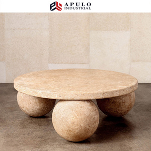 Nordic Natural Stone Furniture 3 Balls Set Round Sphere Beige Travertine Marble Ball Coffee Table